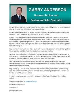 Garry Anderson is a restaurant professional who has spent over 30 years as an owner/operator of several restaurants in Maryland and Naples, Florida.